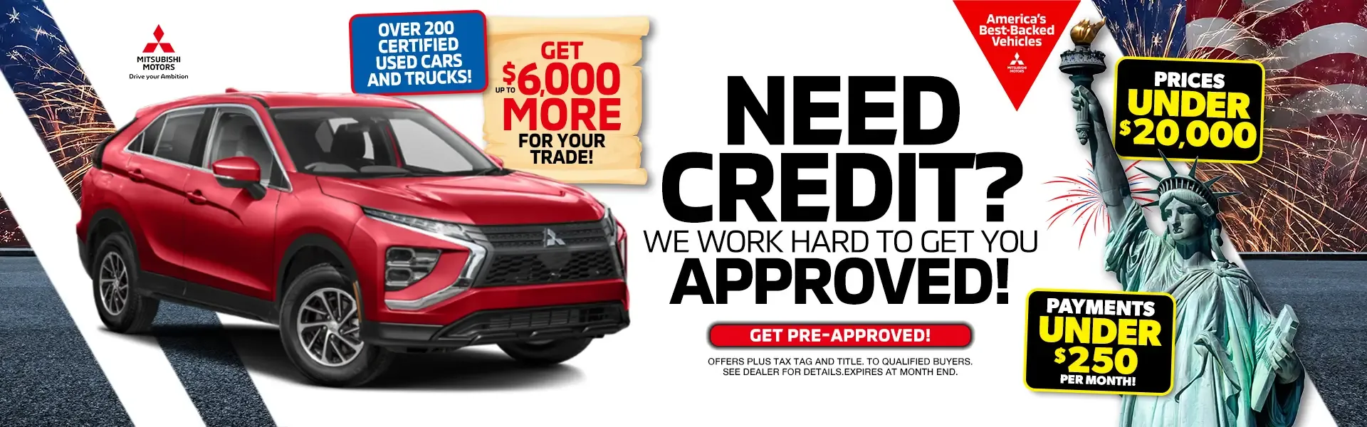 Ask for Credit Amnesty at Mitsubishi with prices under $20,000 and payments under $300 per month. Get pre-approved today.